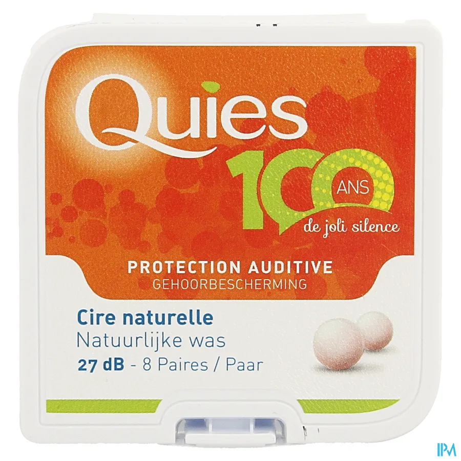 packshot van Quies Gehoorbescherming uit Natuurlijke Was 27 dB 8 Paar