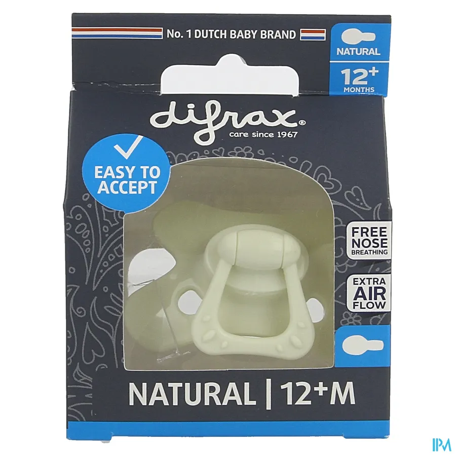 packshot van Difrax Fopspeen Natural 12m+ Uni/pure Assorti