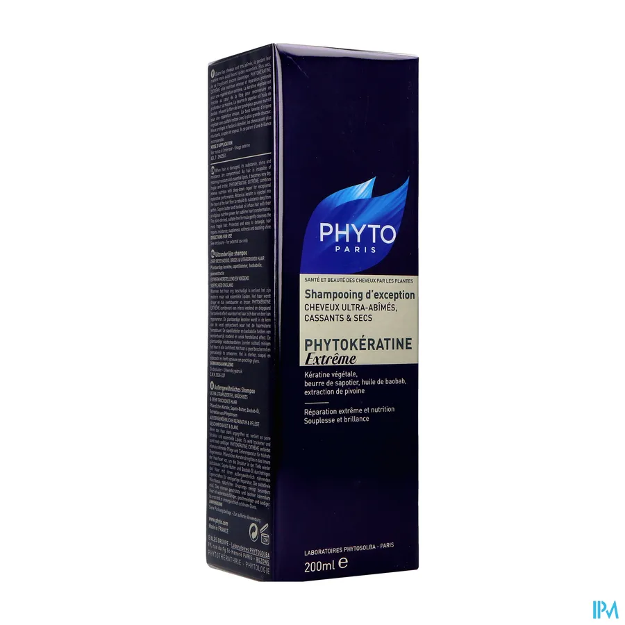 packshot van Phyto Phytokératine Extrême Uitzonderlijke Shampoo voor Zeer Beschadigd, Broos en Uitgedroogd Haar 200 ml