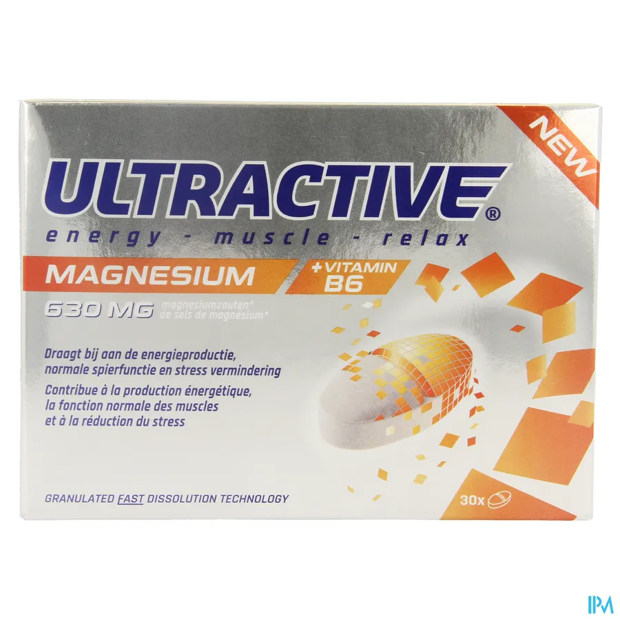 packshot van Ultractive Energy-Muscle-Relax met Magnesium en Vitamine B6 30 Tabletten
