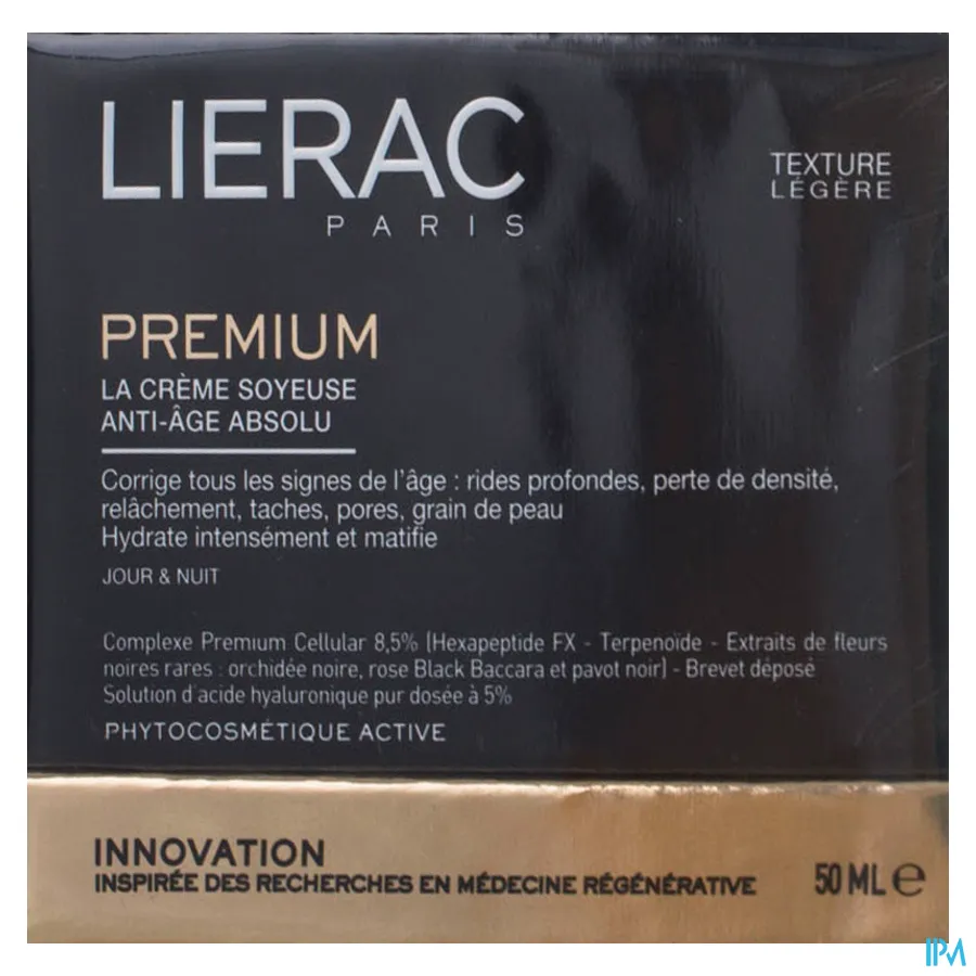 packshot van Lierac Premium La Crème Soyeuse Anti-Âge Absolu Zijige Crème met Absoluut Anti-Ageing Effect voor Dag en Nacht Lichte Textuur Pot 50 ml