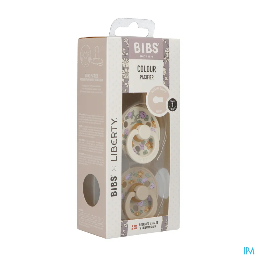 packshot van Bibs 1 Fopspeen Duo Liberty Garden Strawber.ivory2