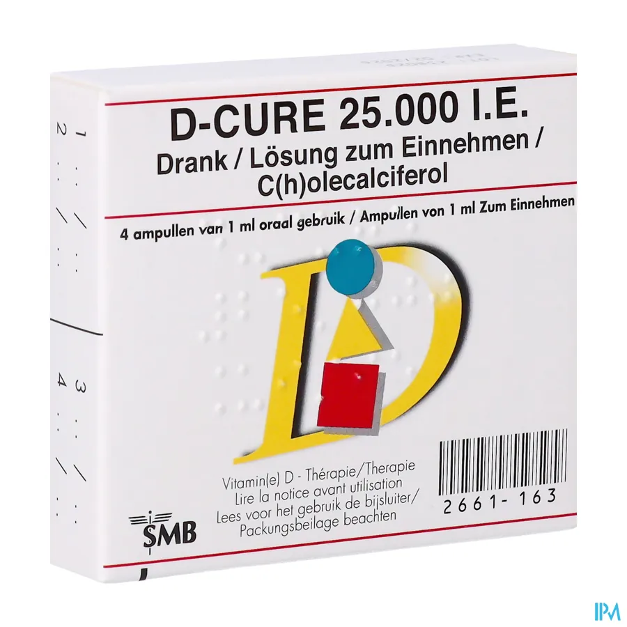 packshot van D-Cure 25000 IE Vitamine D Drinkbare Ampullen 4 Stuks