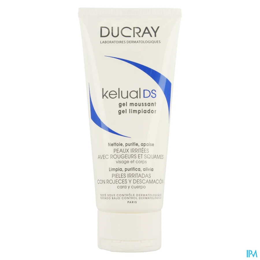packshot van Ducray Kelual DS Schuimende Gel tegen Schilfers op Gelaat en Lichaam Tube 200 ml