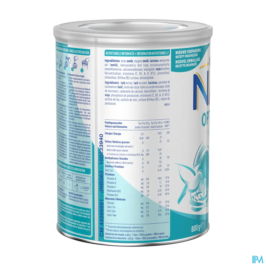 packshot van Nan Optipro 3 Groeimelk vanaf 10 maanden Pot 800 g