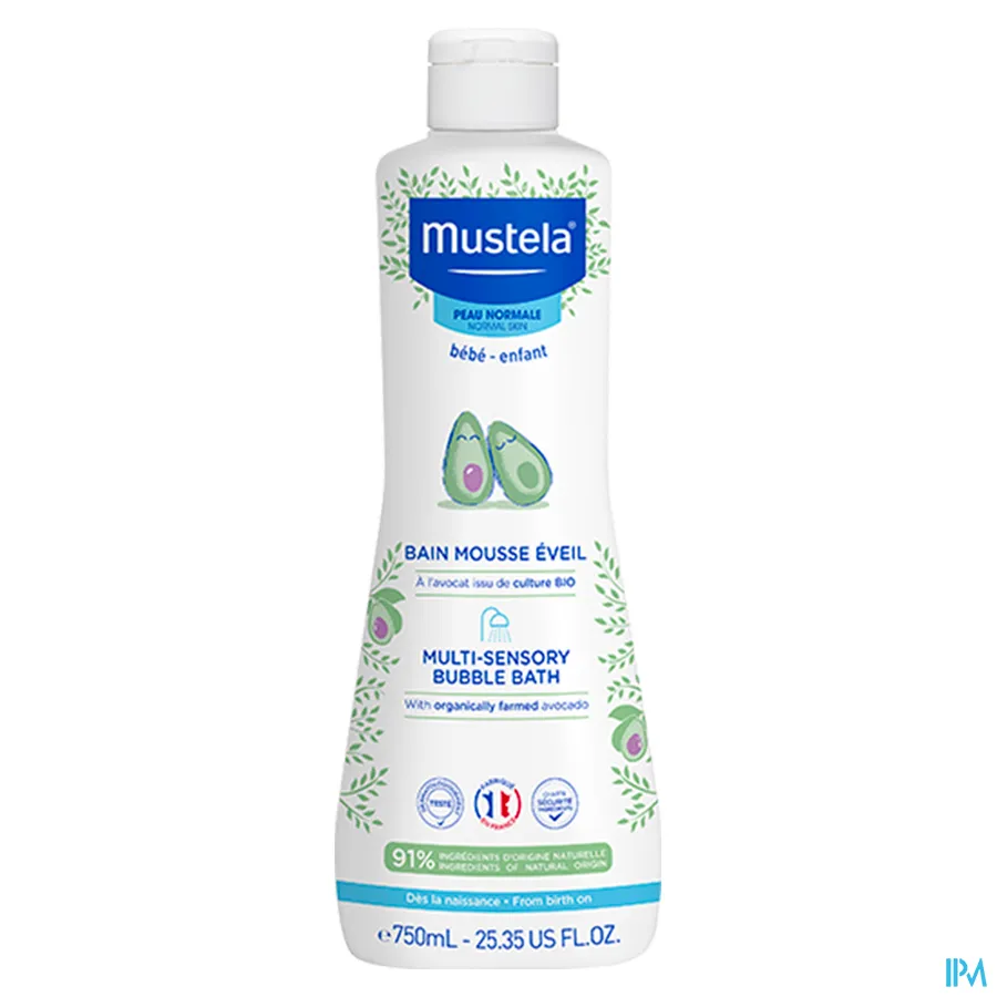 packshot van Mustela Baby en Kind Tonisch Badschuim voor Zachte Reiniging en Ontwaking van de Zintuigen voor Normale Huid 750 ml
