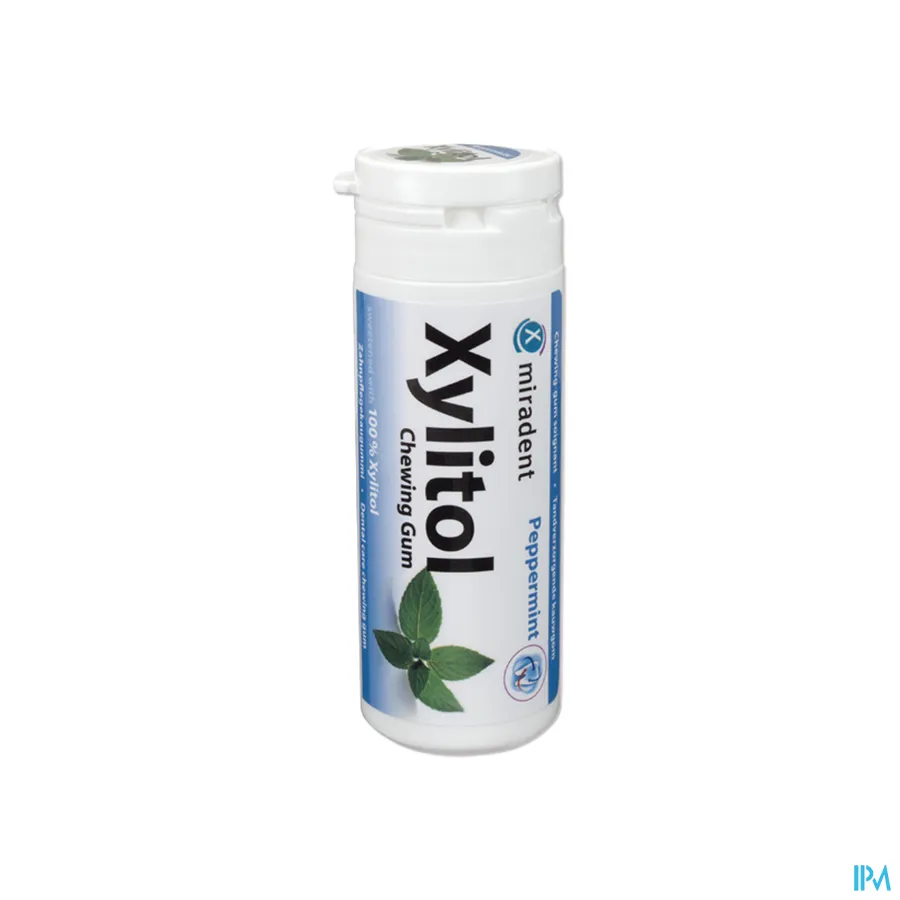 packshot van Miradent Kauwgom Xylitol Pepermunt 30 stuks