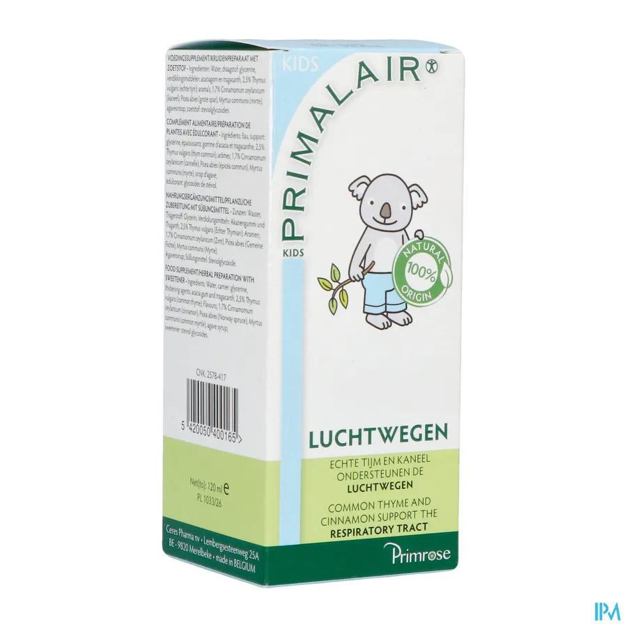 packshot van Primalair Kids voor de Luchtwegen 120 ml