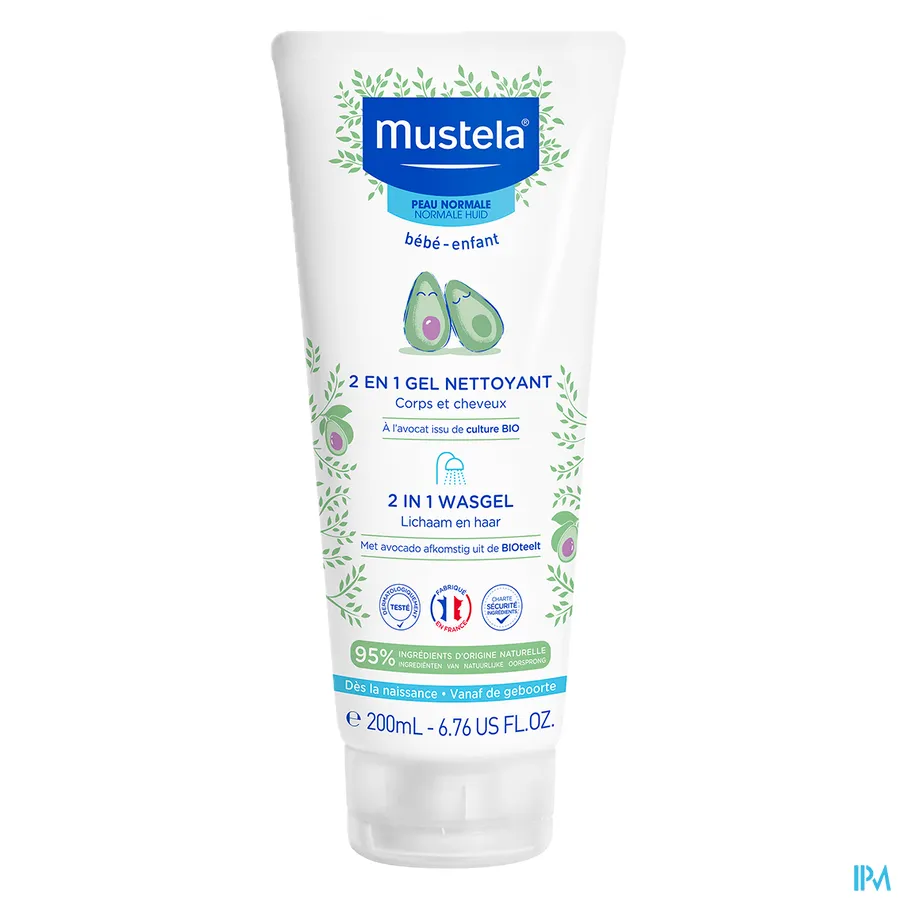packshot van Mustela Baby 2 in 1 Reinigingsgel voor Haar en Lichaam Tube 200 ml