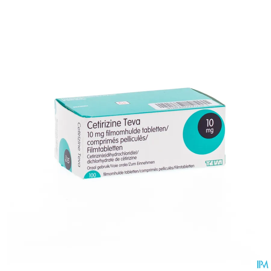 packshot van Cetirizine Teva 10 mg 100 Tabletten