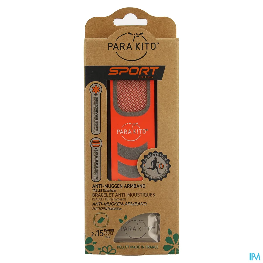 packshot van Para'Kito Anti-Muggen Armband Sport Edition 'Oranje' met 2 Navultabletten