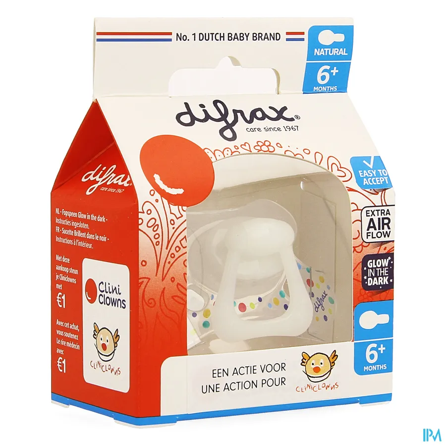 packshot van Difrax Fopspeen Natural 6m+ Cliniclowns
