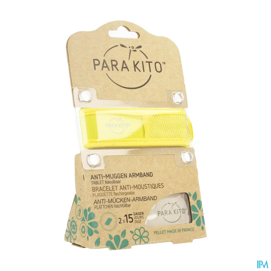 packshot van ParaKito Anti-Muggen Armband Geel met 2 Navultabletten