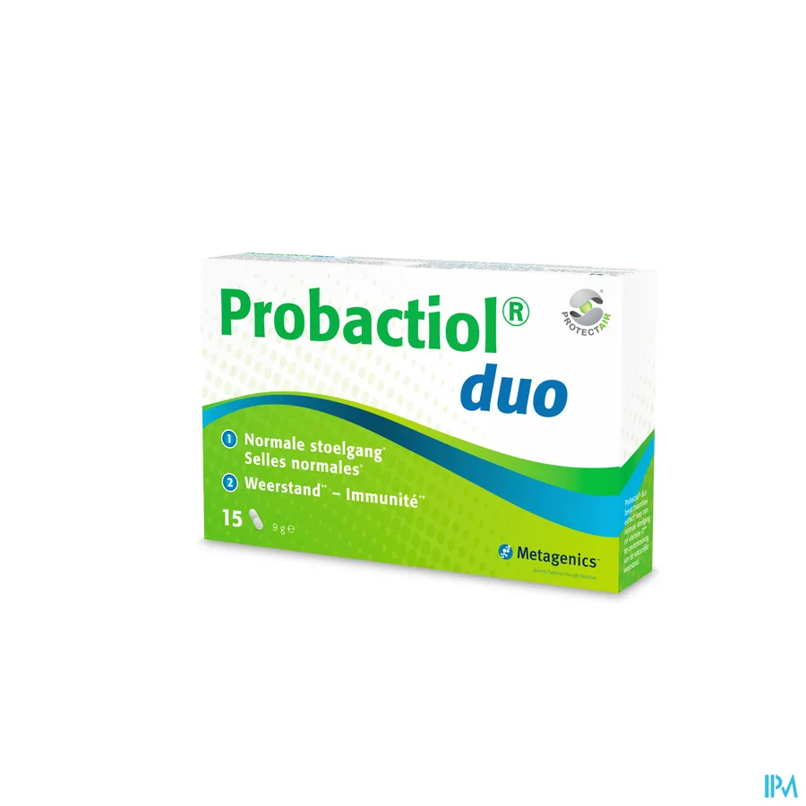 packshot van Probactiol Duo voor Normale Stoelgang en Weerstand 15 Capsules