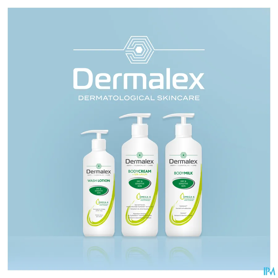 packshot van Dermalex Wash Lotion met Omega 6 en Teunisbloemolie - Verzorgende Reiniging Zonder Zeep voor Droge en Gevoelige Huid Pompflacon 250 ml