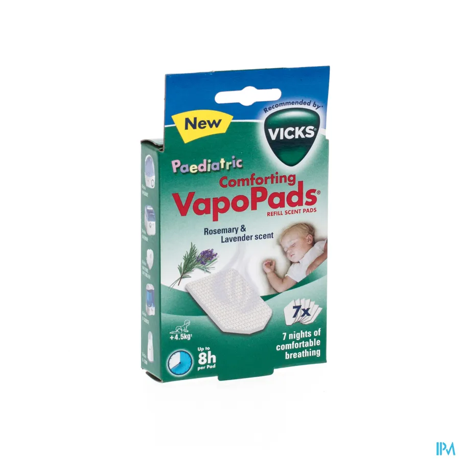 packshot van Vicks Paediatric Comforting VapoPads  -   Navulgeurpads met Rozemarijn- en Lavendelgeur 7 Stuks