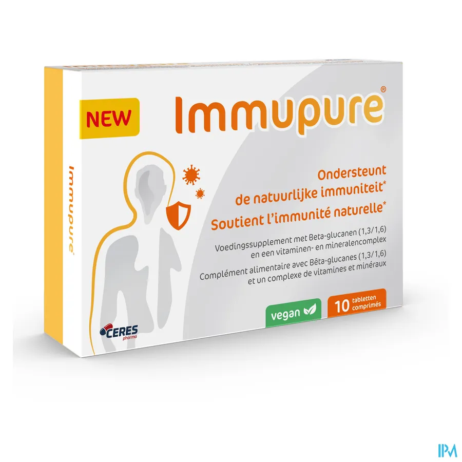 packshot van Immupure voor Ondersteuning van de Natuurlijke Immuniteit 10 Vegan Tabletten