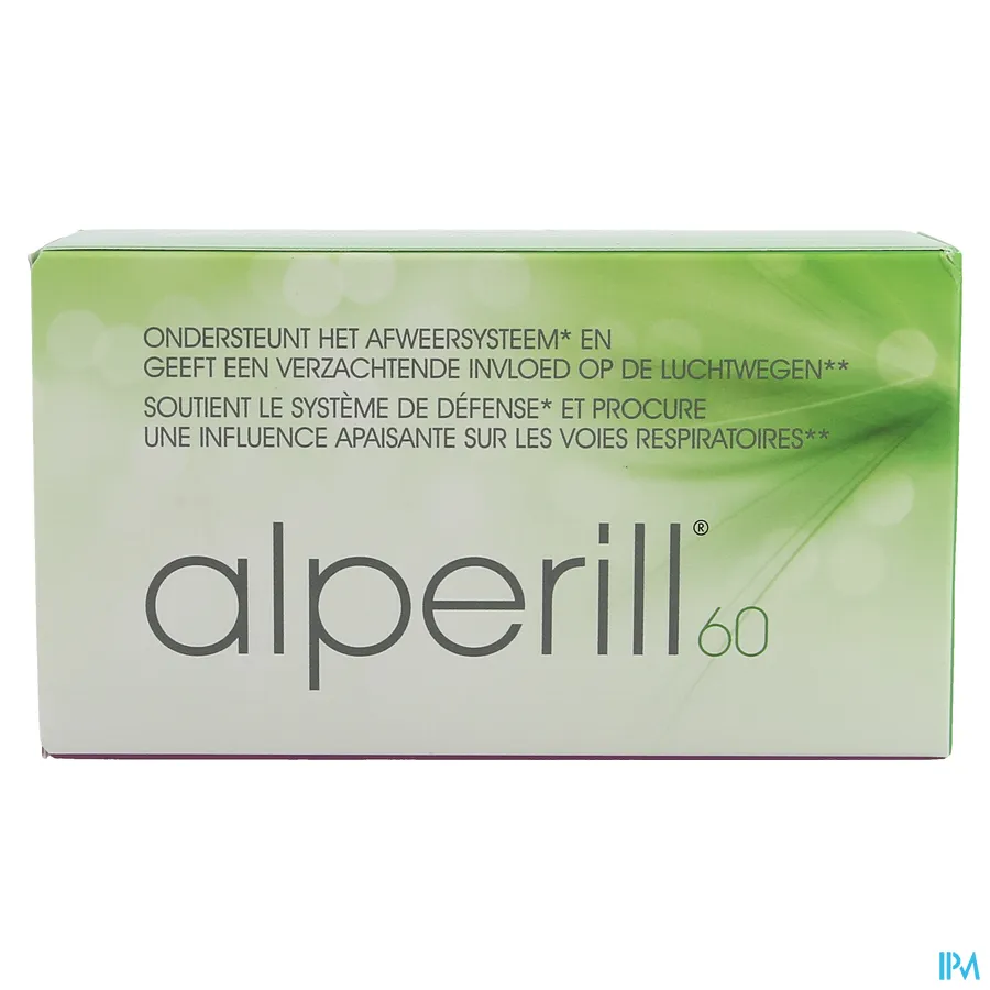 packshot van Alperill voor Ondersteuning van het Afweersysteem en voor een Verzachtende Invloed op de Luchtwegen 60 Softgels