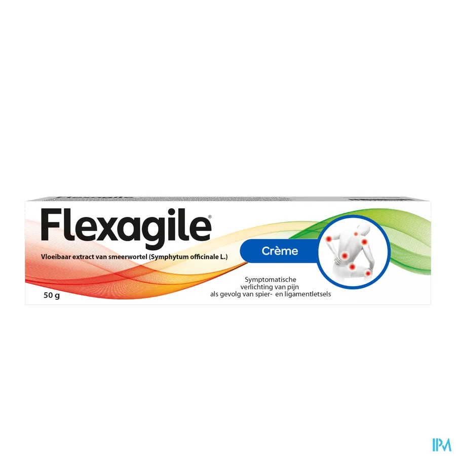 packshot van Flexagile Crème voor Symptomatische Verlichting van Pijn als gevolg van Spier-en Ligamentletsels 50 g