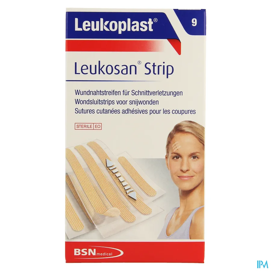 packshot van Leukosan Strip Natur. 6x6x38mm+3x6x75mm Leukoplast