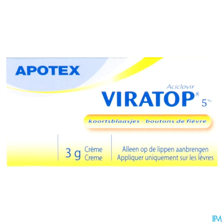 packshot van Viratop Crème voor de Behandeling van Koortsblaasjes Tube 3 g