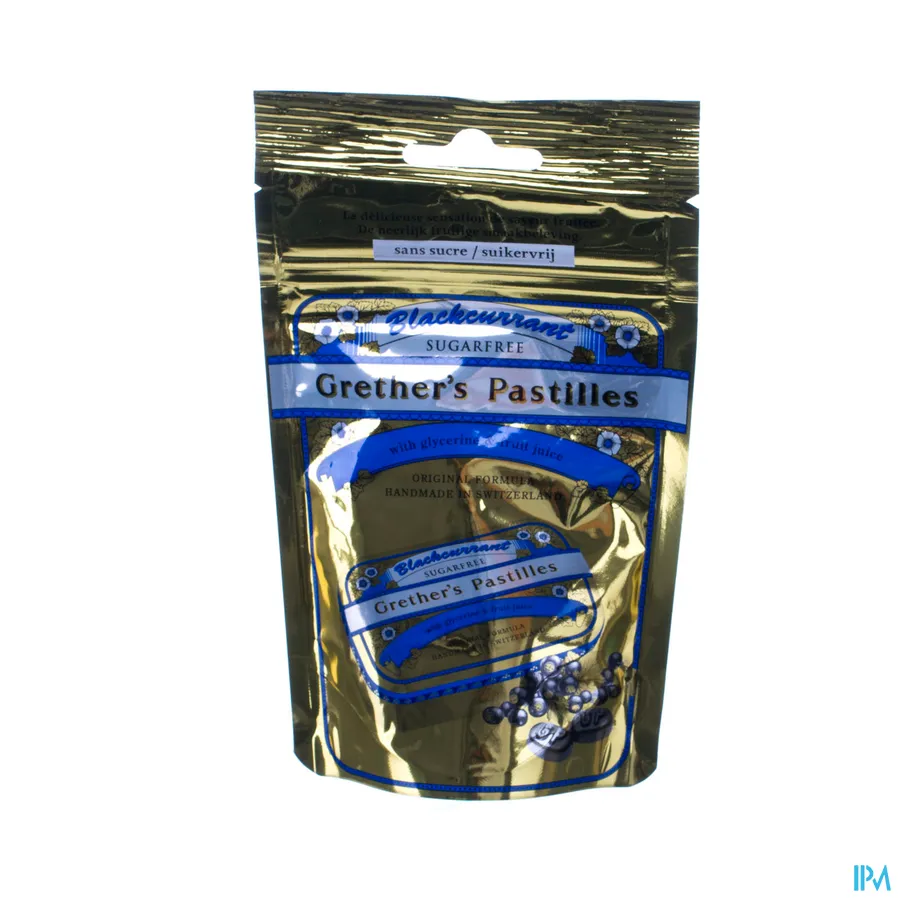 packshot van Grether's Pastilles Zwarte Bes Suikervrij Navulling in Zakje 100 g