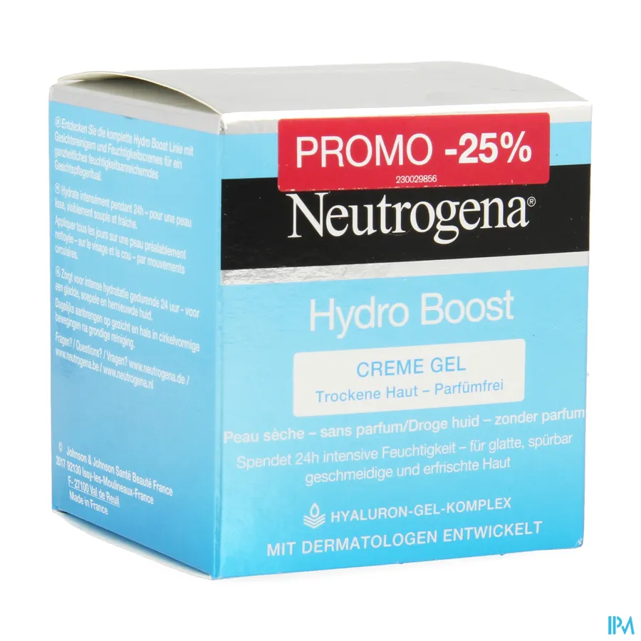 packshot van Neutrogena Hydro Boost Crème Gel voor Intense 24-Uur Hydratatie voor Droge Huid Zonder Parfum Promo Pot 50 ml
