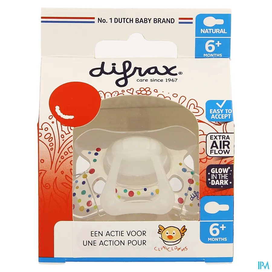 packshot van Difrax Fopspeen Natural 6m+ Cliniclowns
