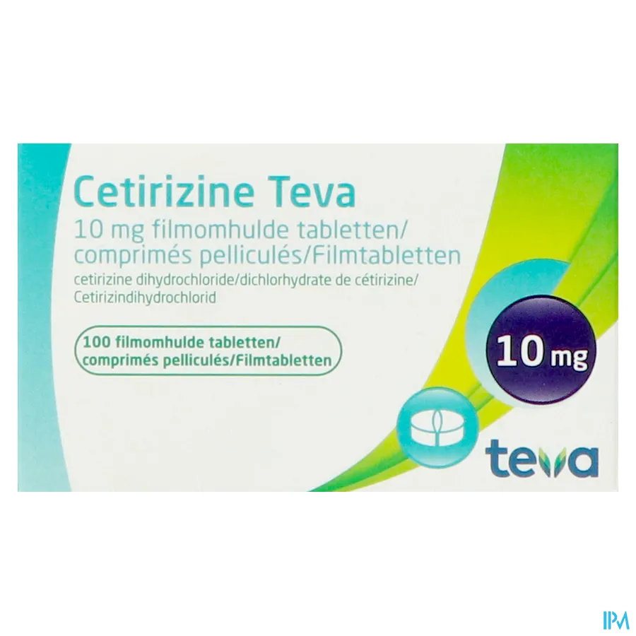 packshot van Cetirizine Teva 10 mg 100 Tabletten