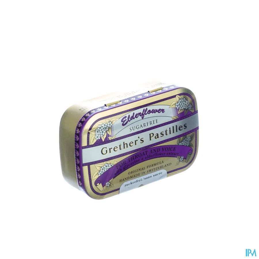 packshot van Grether's Pastilles Vlierbloesem Suikervrij in Blikken Doos 110 g