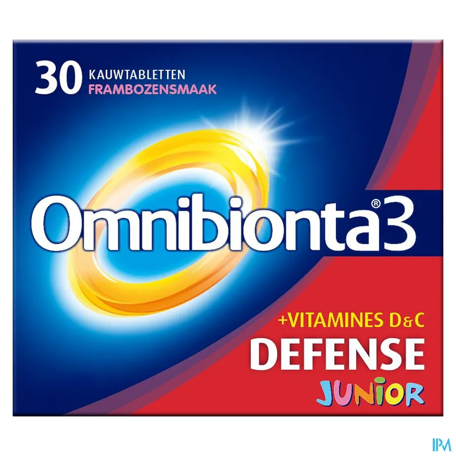 packshot van Omnibionta 3 Junior Vitamines en Mineralen met Frambozensmaak 30 Tabletten