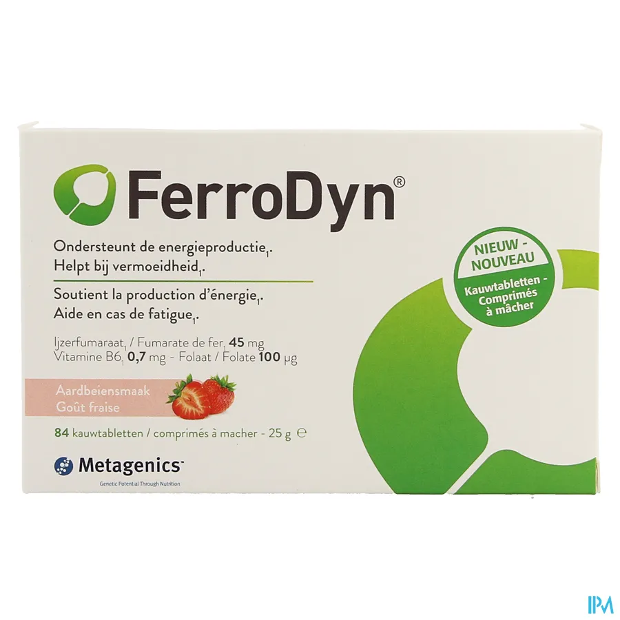 packshot van Ferrodyn Kauwtabletten met Aardbeiensmaak 84 Stuks