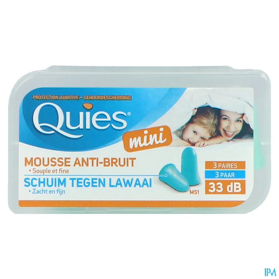 packshot van Quies Mini Gehoorbescherming 33 dB - Kleine Soepele Oordopjes in Schuim voor Gevoelige Gehoorgang 3 Paar