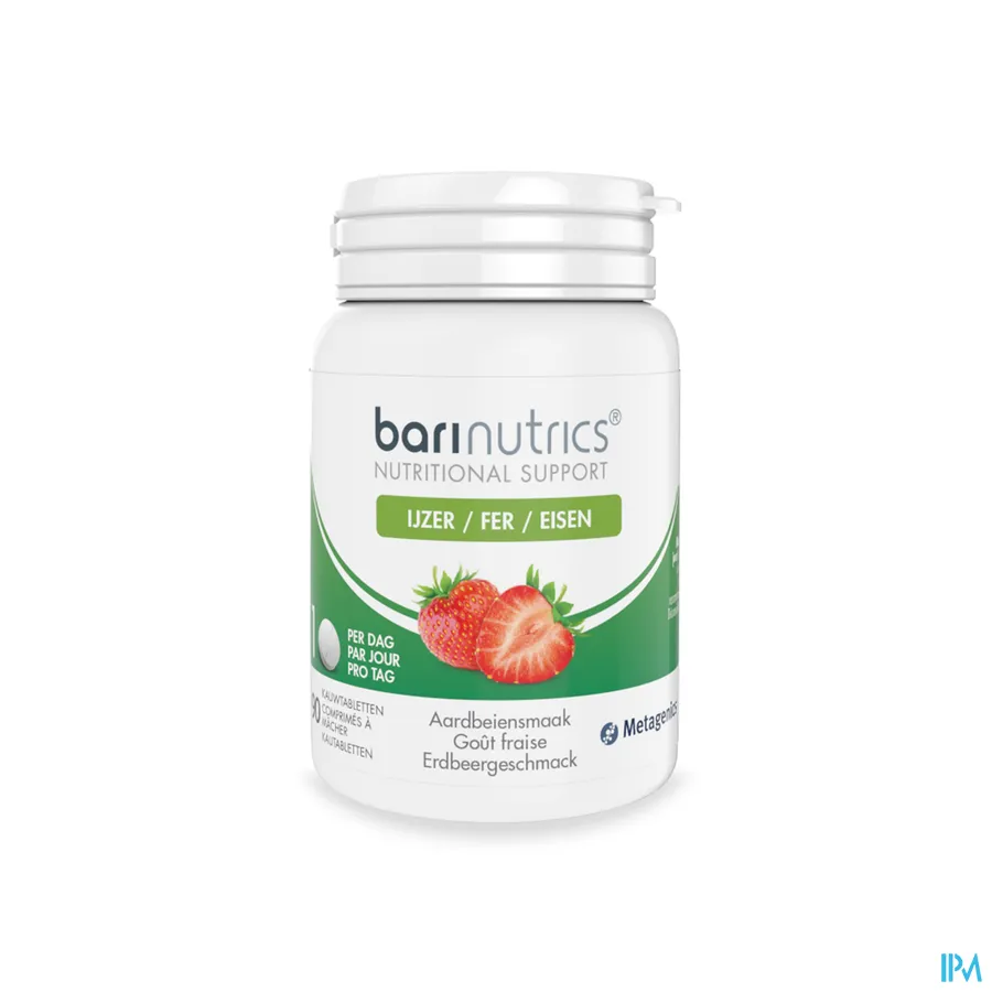 packshot van Barinutrics Ijzer 90 Kauwtabletten met Aardbeiensmaak