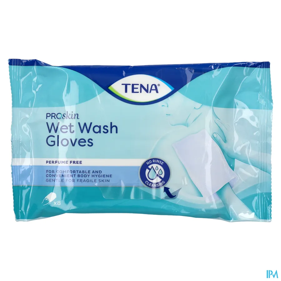 packshot van TENA ProSkin Wet Wash Gloves 8 stuks - zonder parfum