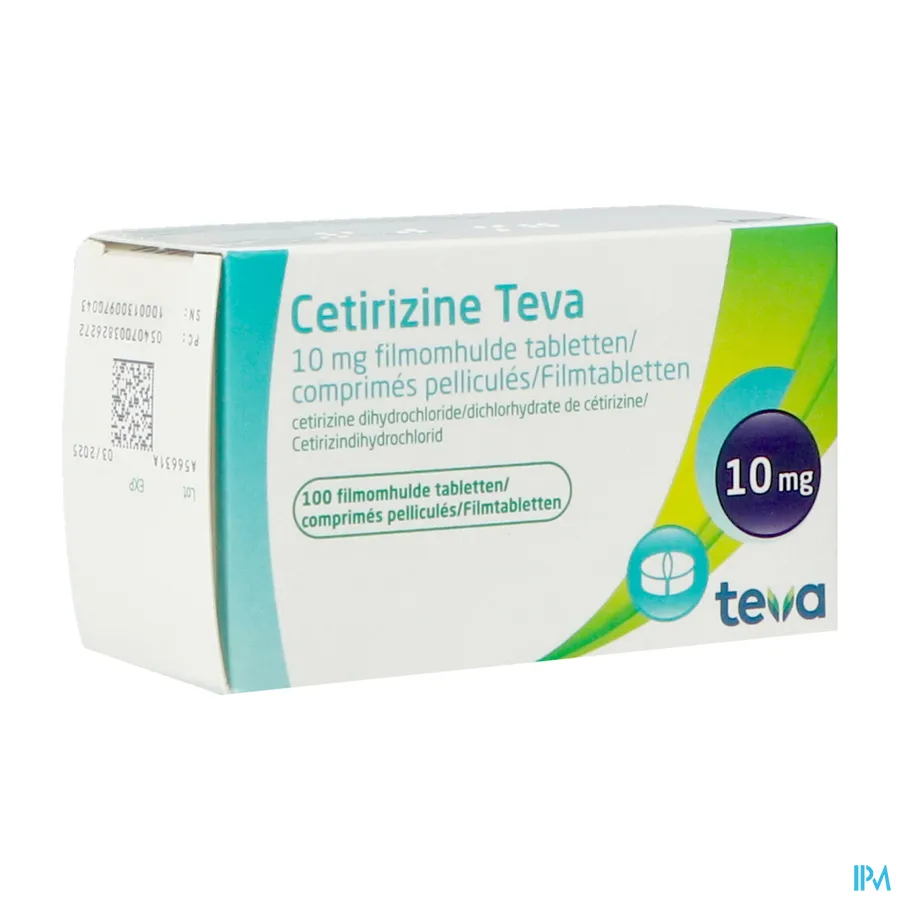 packshot van Cetirizine Teva 10 mg 100 Tabletten