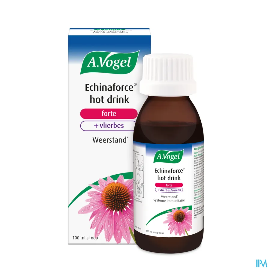 packshot van A. Vogel Echinaforce Hot Drink om Snel Beter te Worden met Vlierbes 100 ml Oplossiroop