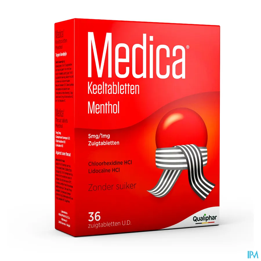 packshot van Medica Keeltabletten Menthol zonder Suiker 36 Zuigtabletten