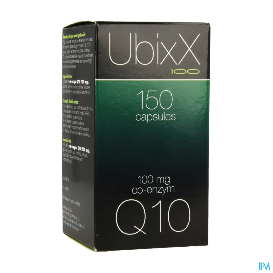 packshot van UbixX 100 met 100 mg Co-Enzym Q10 150 Capsules
