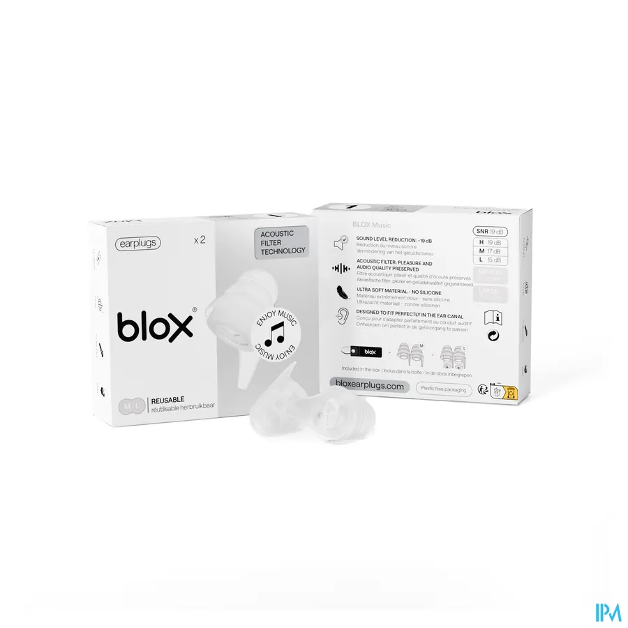packshot van Blox Xperience Music Oordopjes met Akoestische Filter in Transparant 1 Paar