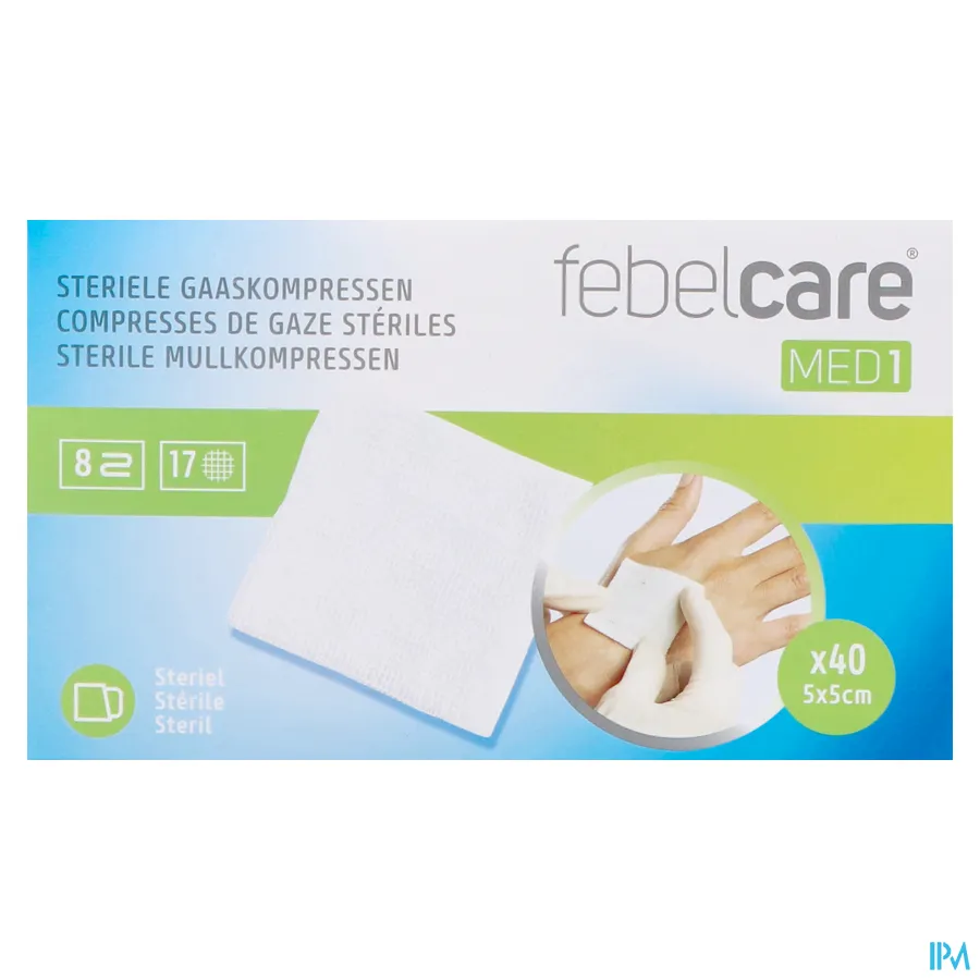 packshot van Febelcare Gaaskompres Steriel 5 x 5 cm 40 stuks