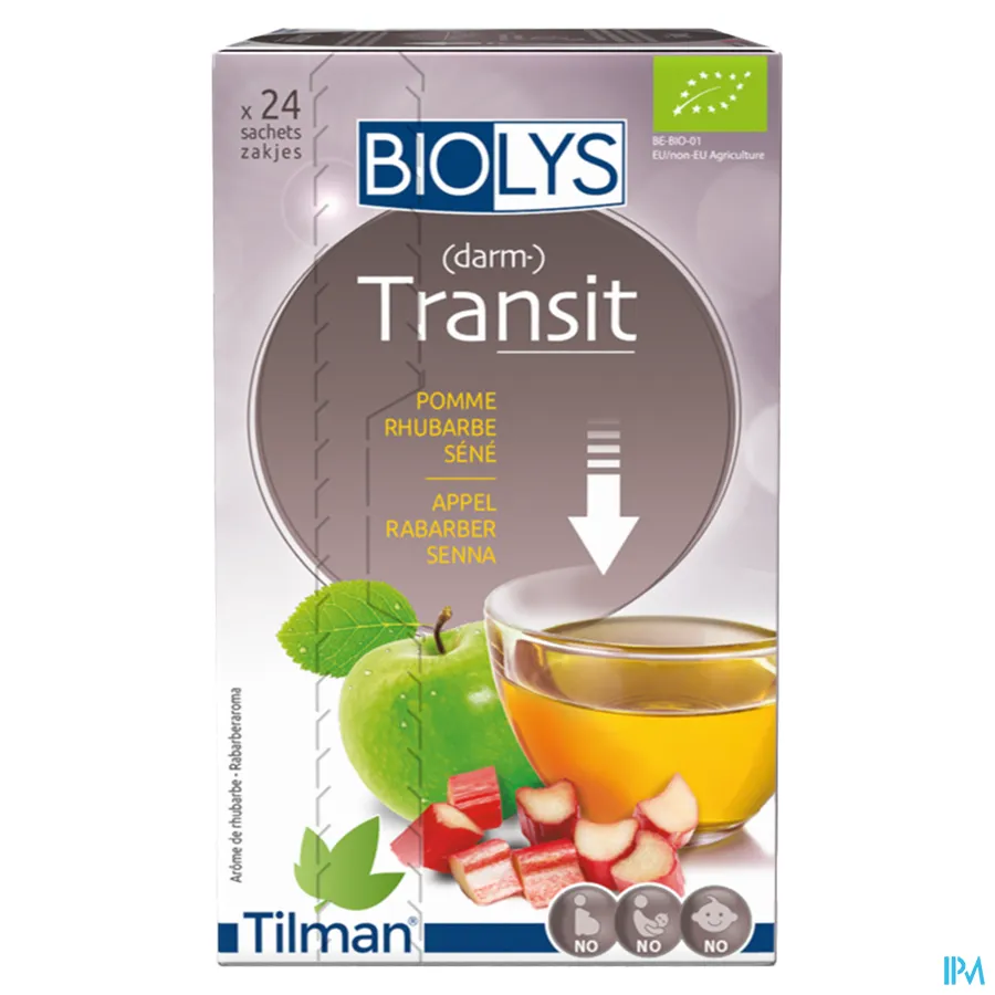 packshot van Tilman Biolys Transit Appel-Rabarber-Senna 24 zakjes