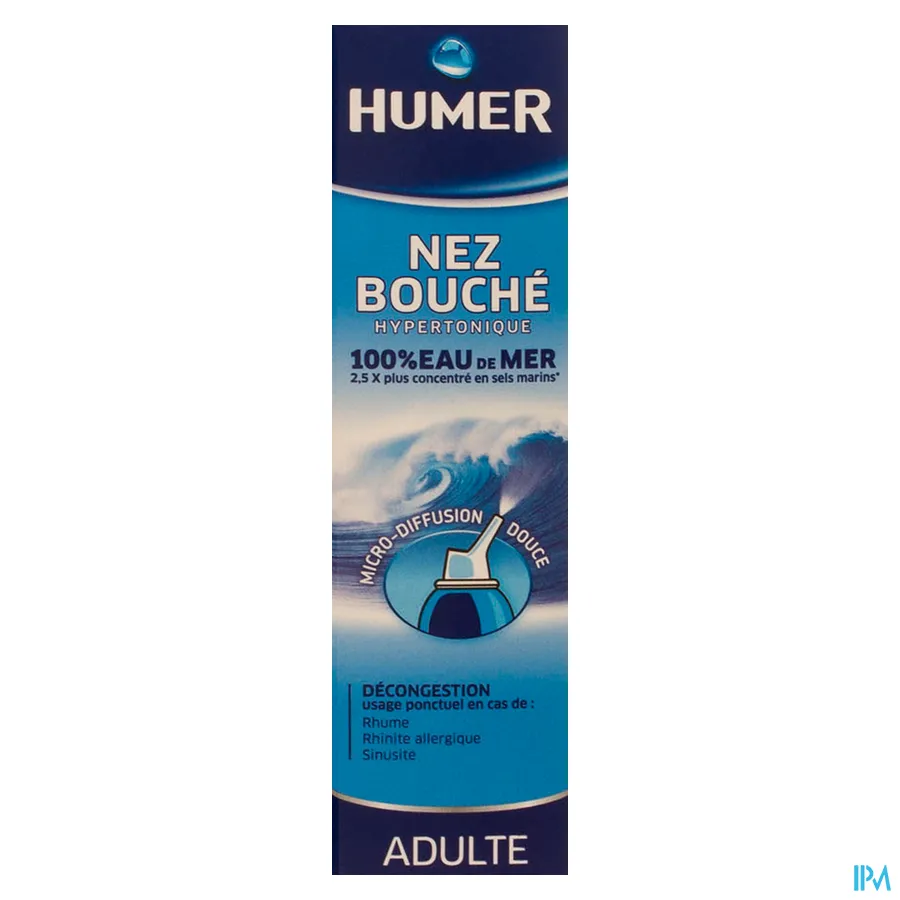 packshot van Humer tegen Verstopte Neus met Hypertoon Zeewater voor Volwassenen Spray 50 ml
