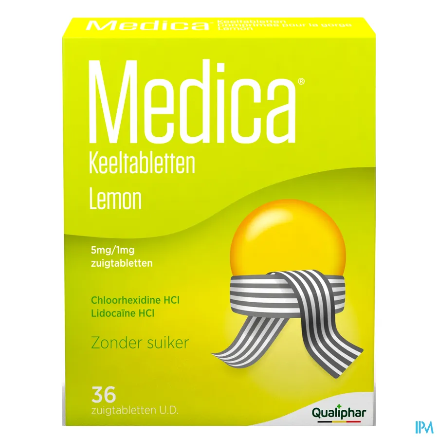 packshot van Medica Keeltabletten Lemon zonder Suiker 36 Zuigtabletten