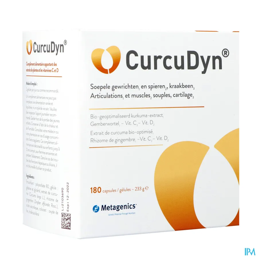 packshot van Curcudyn voor Gewrichten, Kraakbeen en Pezen 180 Capsules