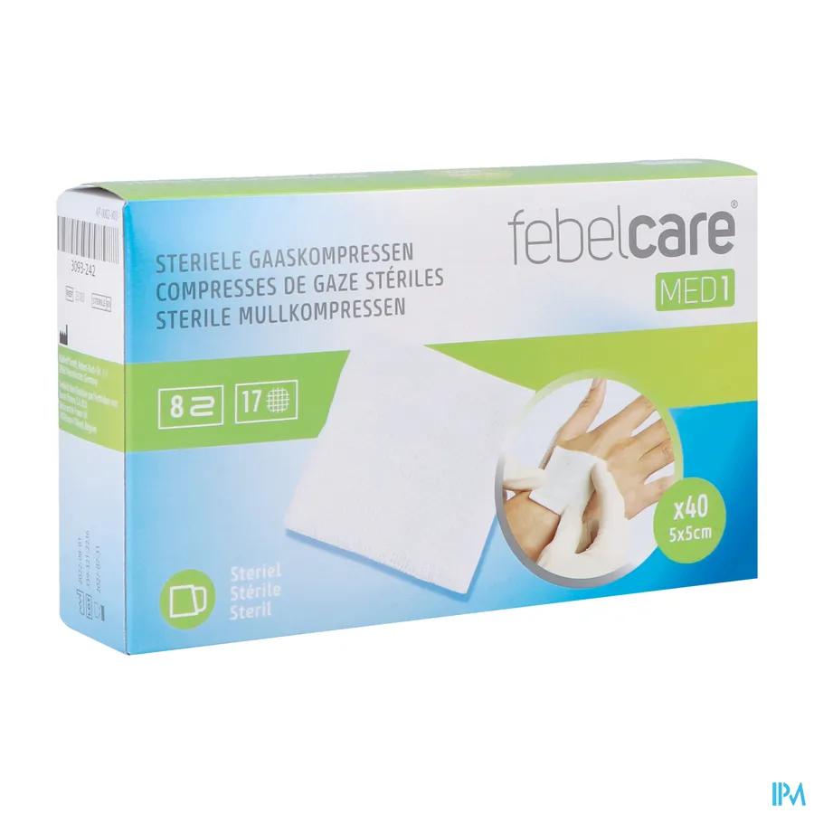 packshot van Febelcare Gaaskompres Steriel 5 x 5 cm 40 stuks