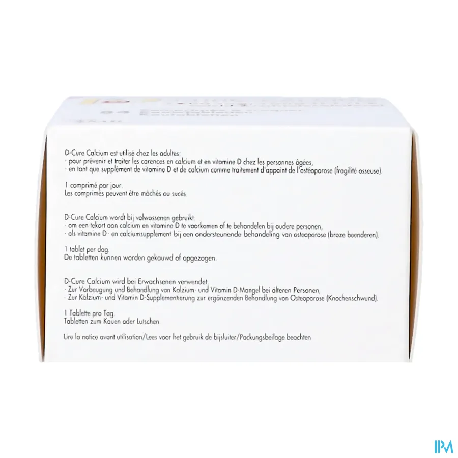 packshot van D-Cure 1000 mg Calcium en 1000 IE Cholecalciferol 84 Kauwtabletten