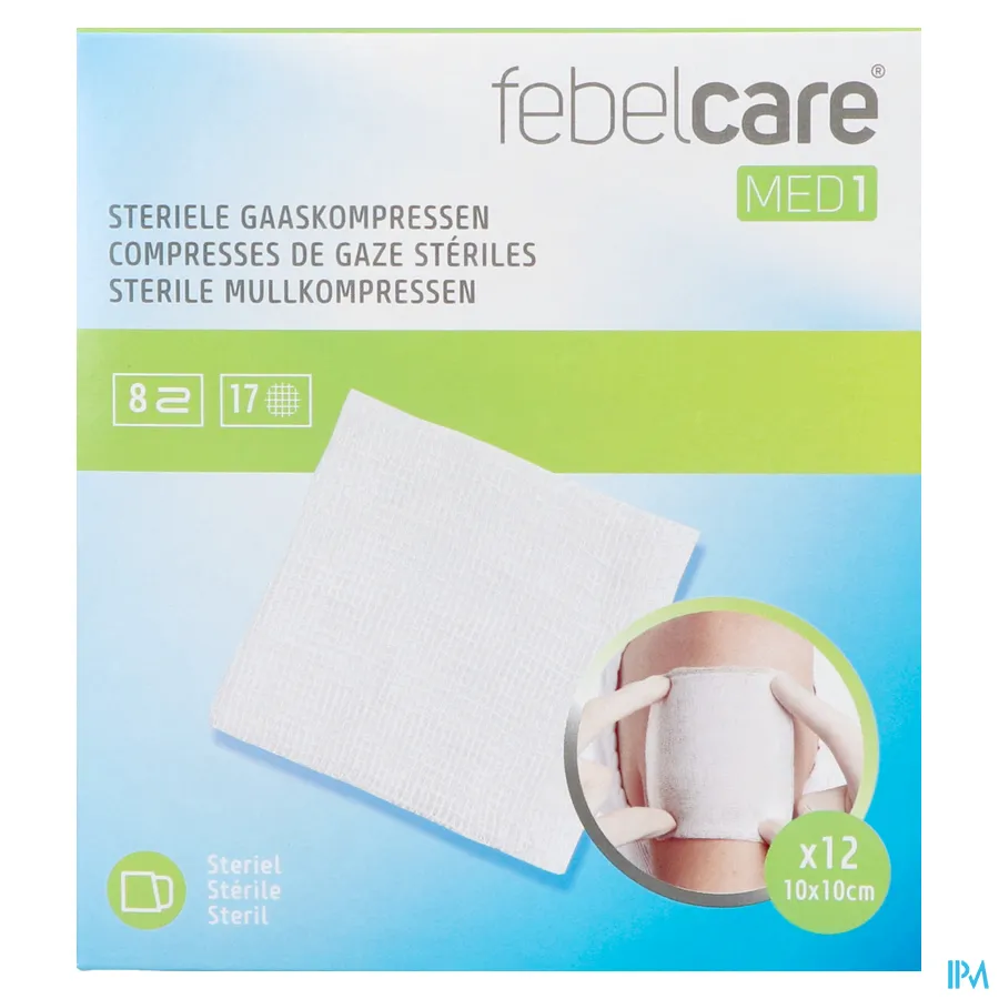 packshot van Febelcare Gaaskompres Steriel 10 x 10 cm 12 stuks