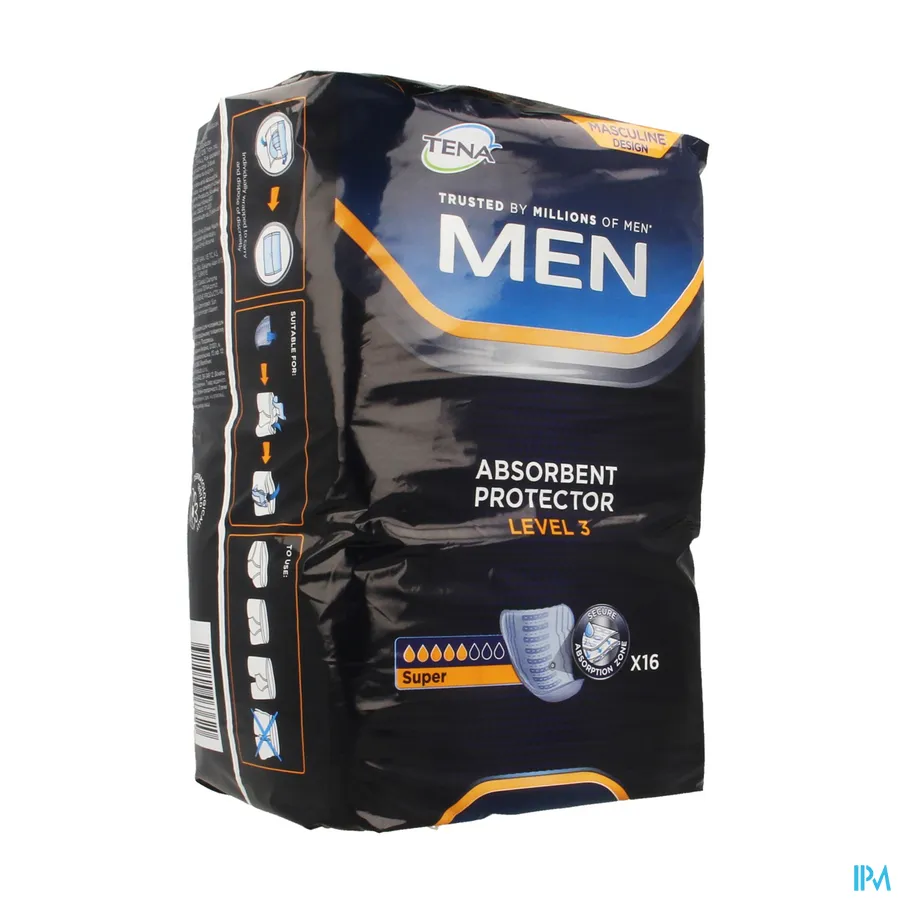 packshot van Tena for Men Level 3 Absorberend Verband voor Mannen met Matig tot Zwaar Urineverlies 16 Stuks