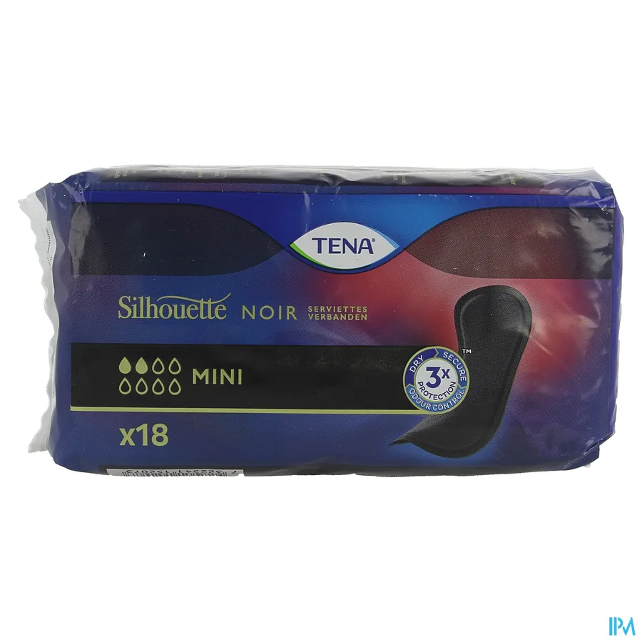 packshot van TENA Silhouette Pads Noir Mini 18 stuks